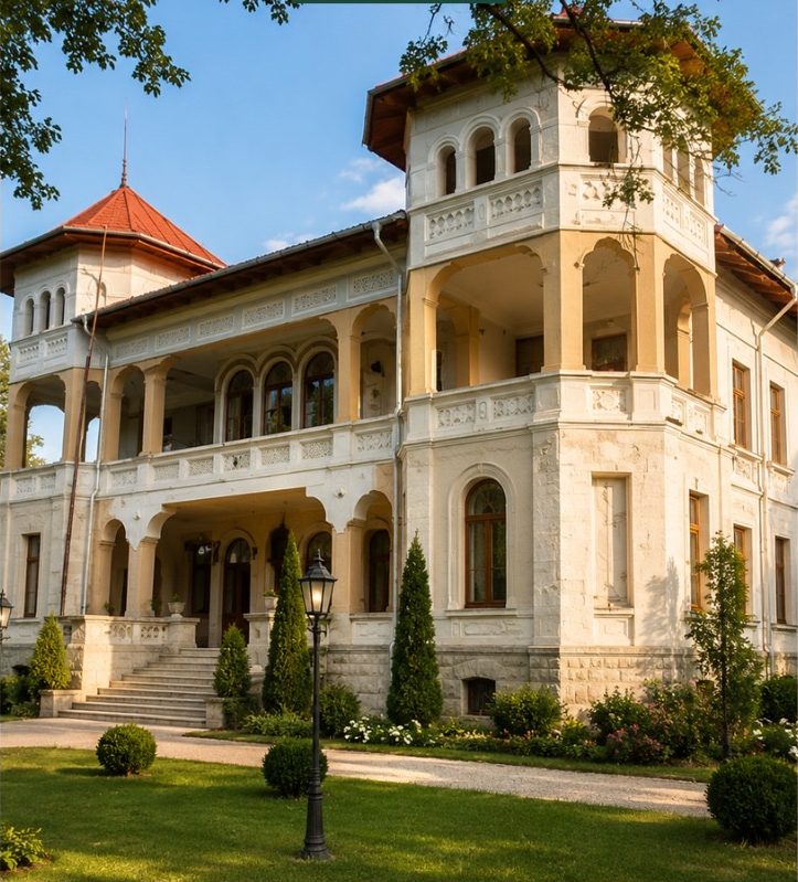 Fațada dinspre parc, vara, restaurat, viziune de concept
