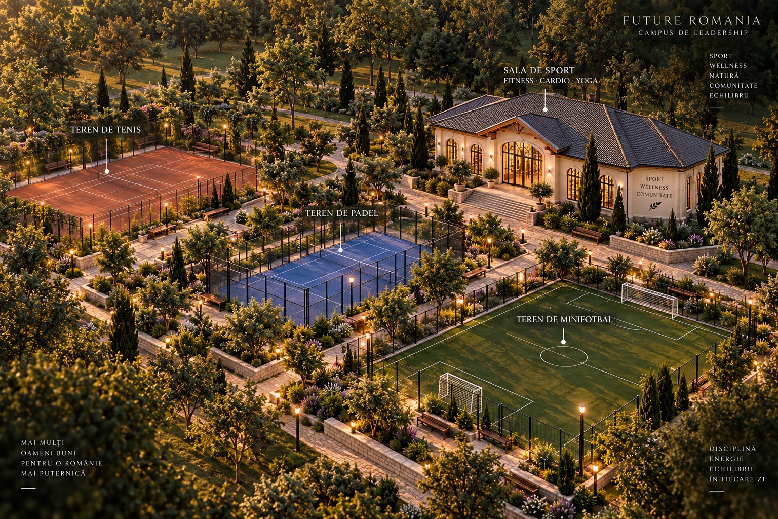 Randare: teren de tenis, teren de padel și minifotbal, cu sala de sport